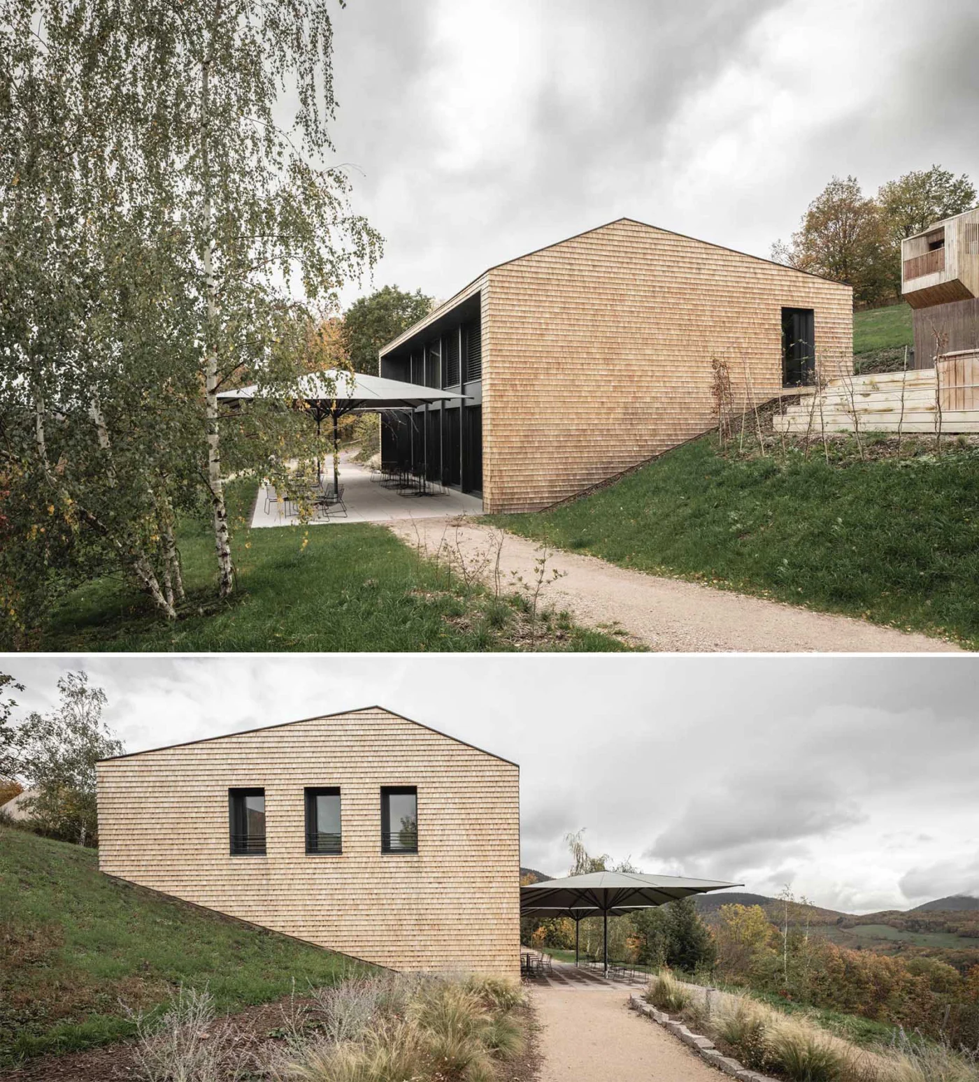 Main hotel building clad in Alsatian chestnut shingles