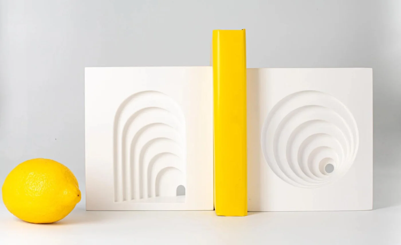 Architectural bookends cast in plaster