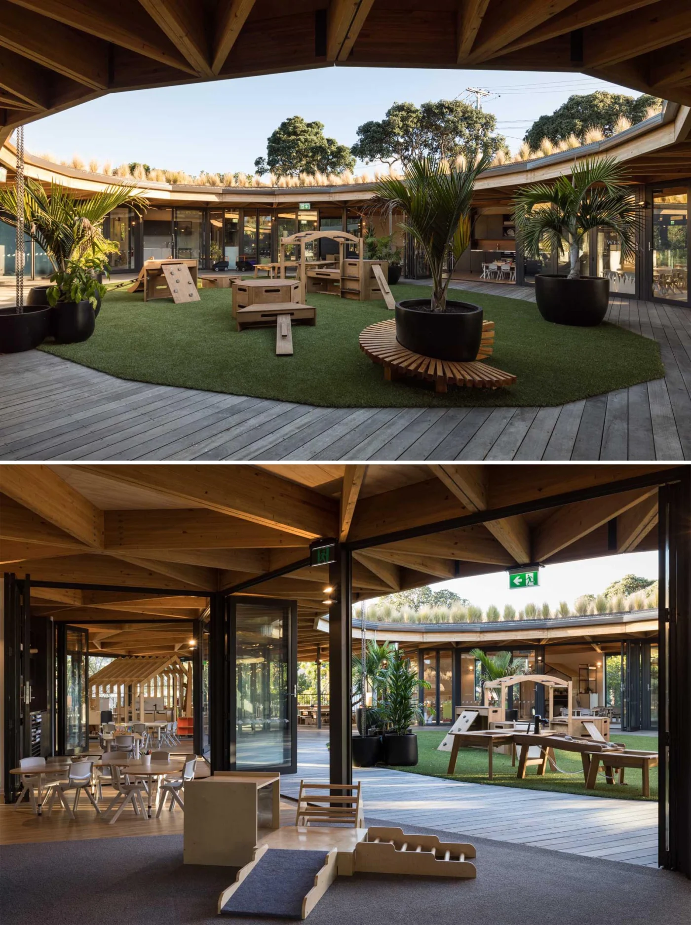 Central open-air playground surrounded by the classrooms
