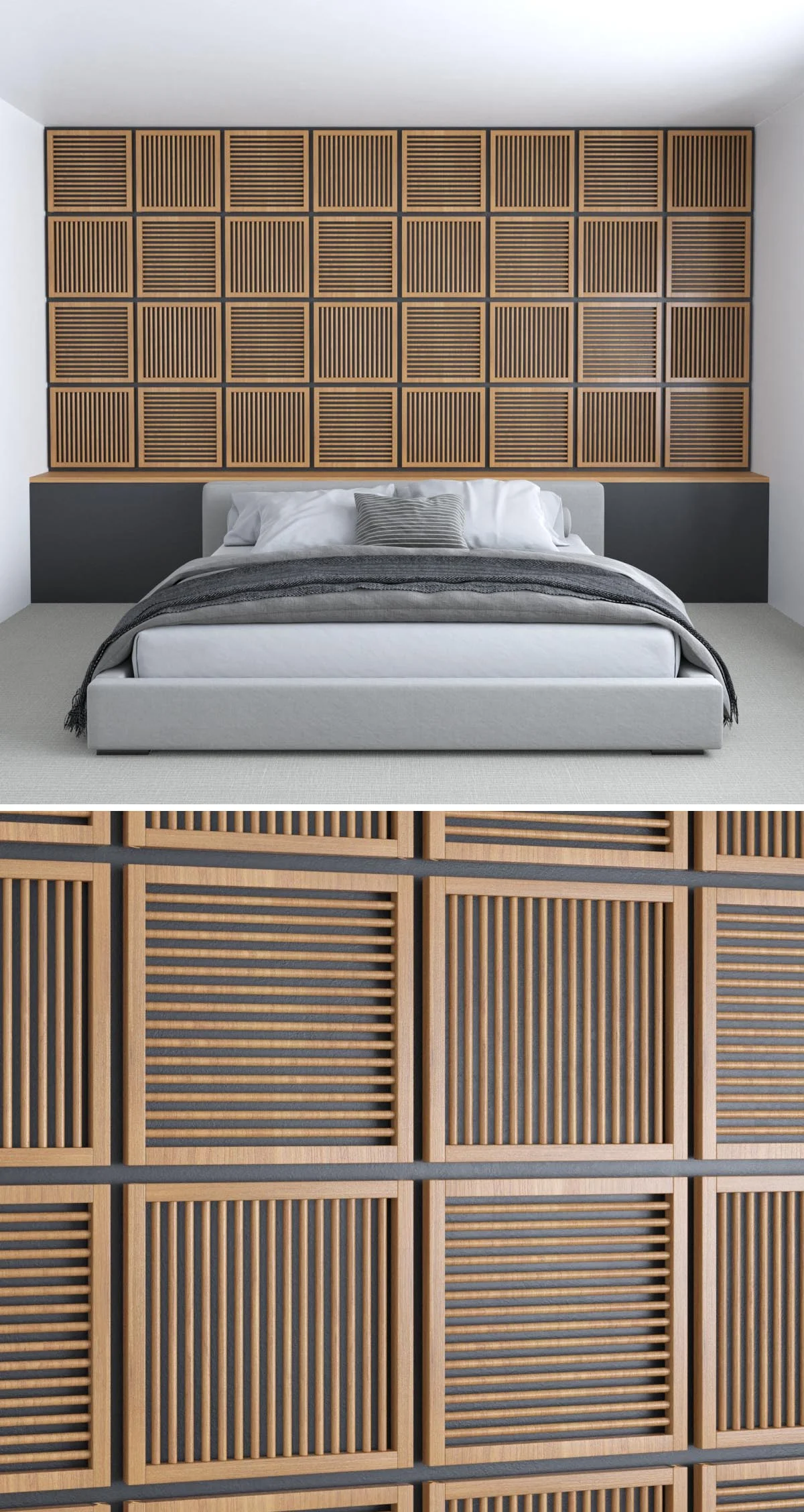 Wood frames filled with dowels inspired by window shutters
