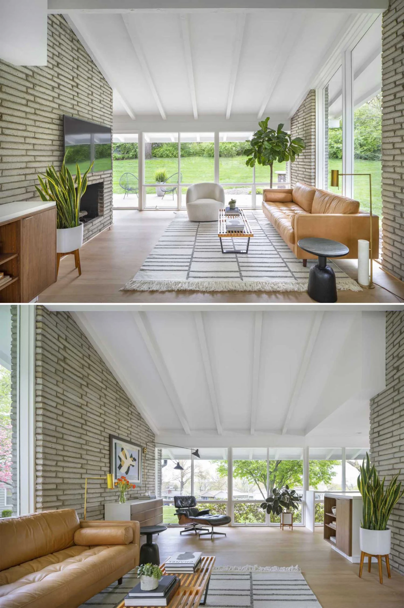Minimally furnished living room looking out to the rear patio