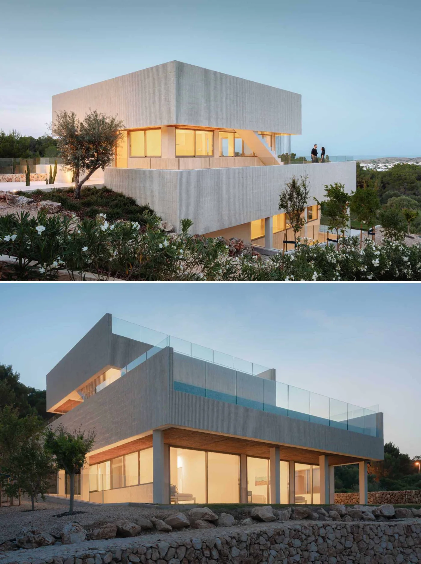 Multi-storey Menorca house with a textured concrete facade