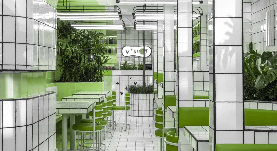 a-green-and-white-tiled-design-was-created-for-this-vegan-cafe