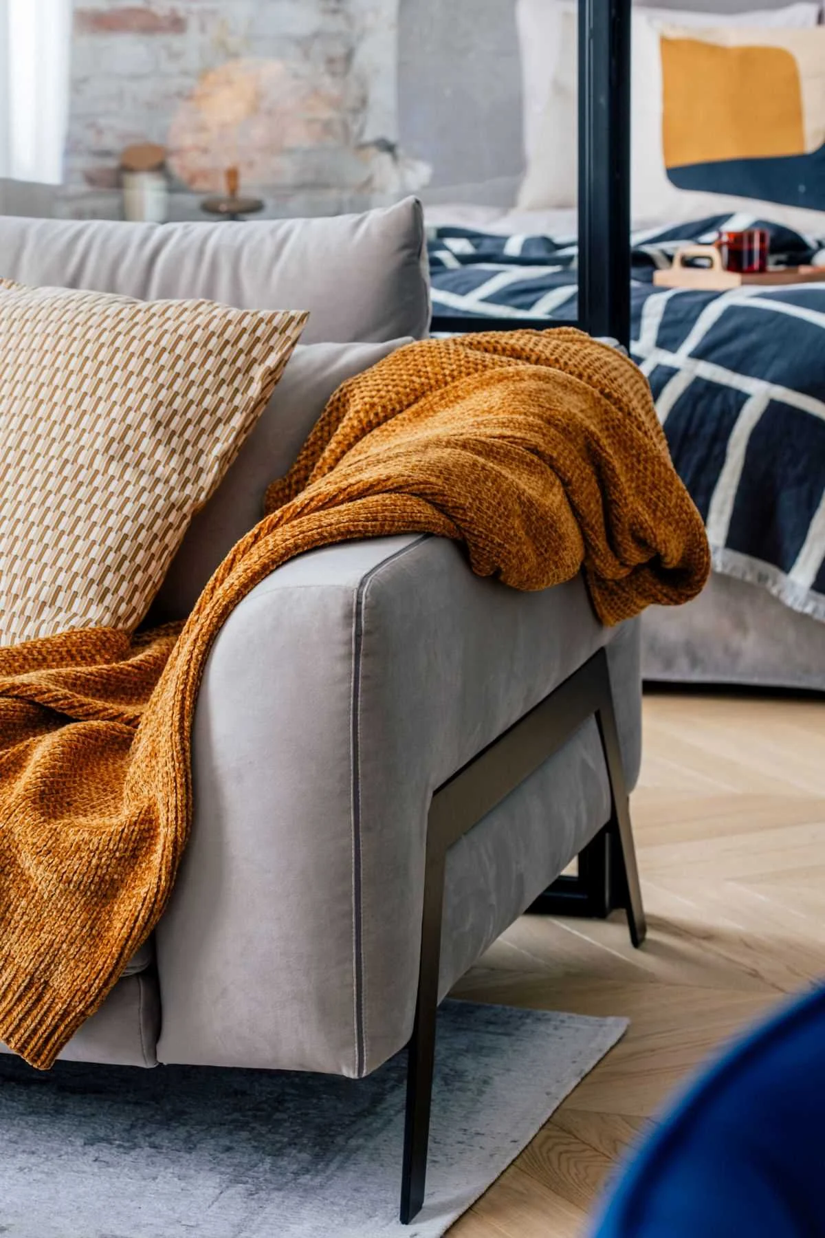 Living room with burnt orange accents