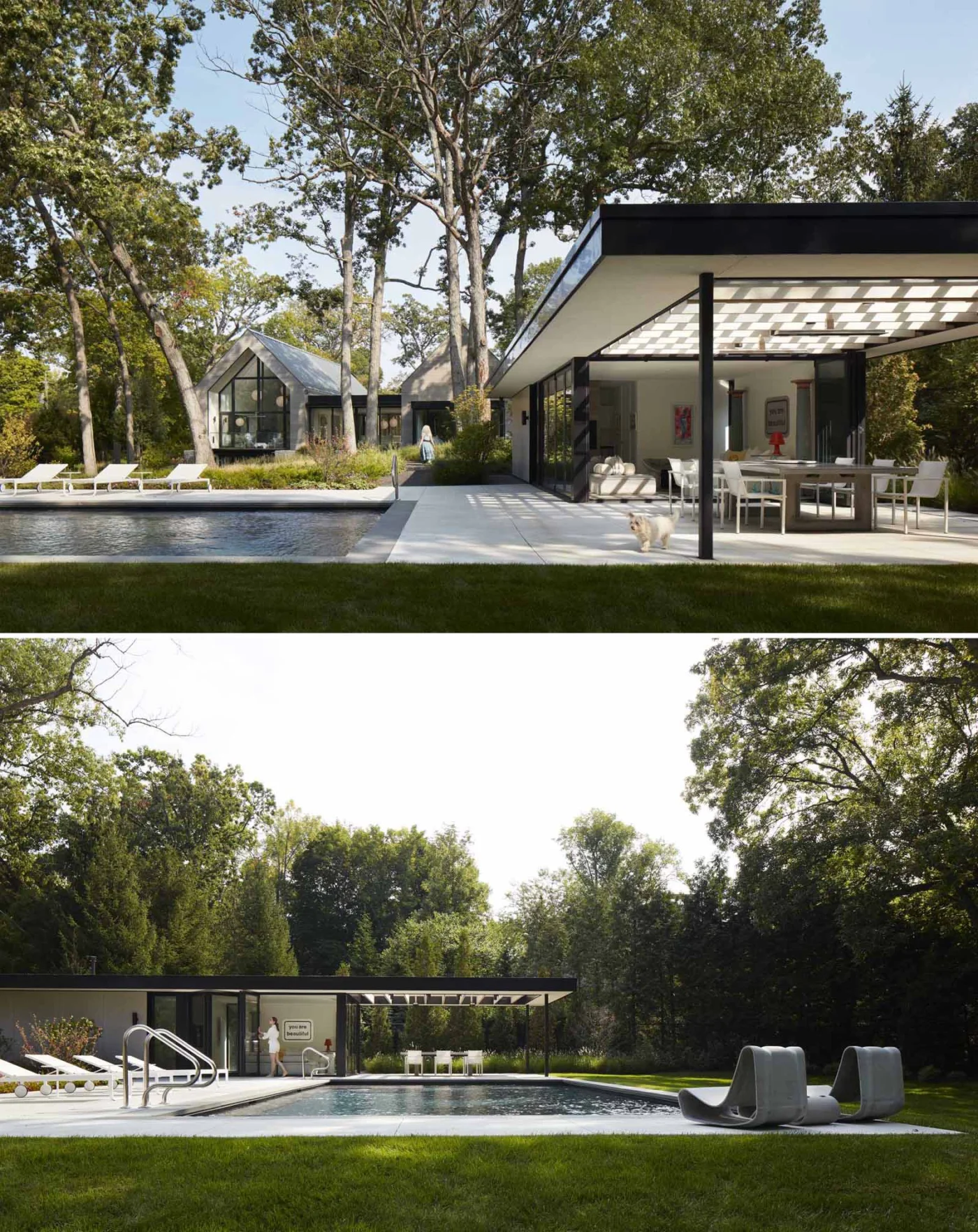 Swimming pool and pool house in the rear garden