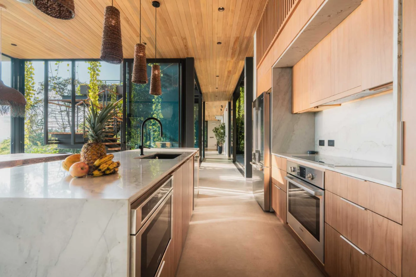 Kitchen with wood cabinets and a large island