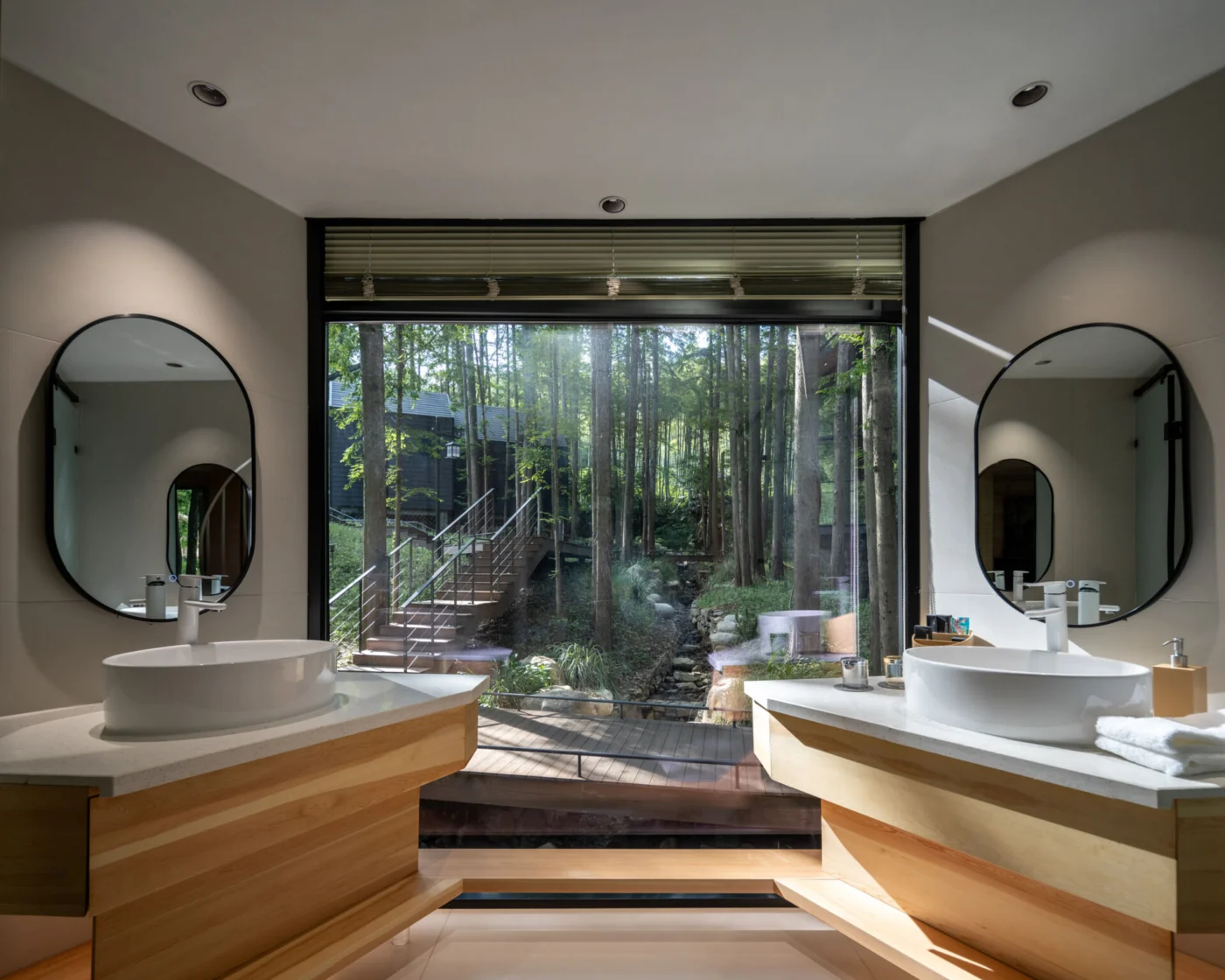 Compact guest room inside a Pinecone Cabin