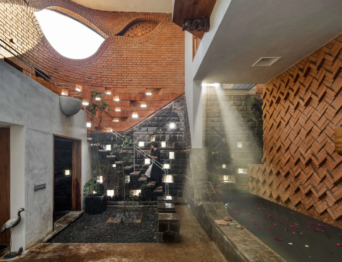 Inner court lit through openings in the brick crown